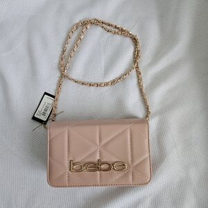 NWT Bebe Tyler Camera Crossbody Purse Bag Taupe Pink Gold Quilted Barbiecore